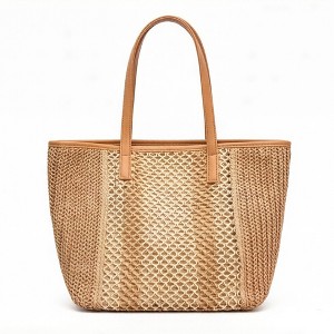Alilang Woven Crochet Tote Bag with Textured Panel Design Leather