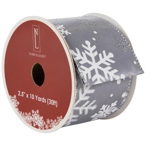 Northlight Gray and White Shimmering Snowflakes Wired Craft Christmas Ribbon 2.5" x 10 Yards - 1 of 4