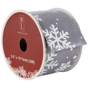 Northlight Gray and White Shimmering Snowflakes Wired Craft Christmas Ribbon 2.5" x 10 Yards