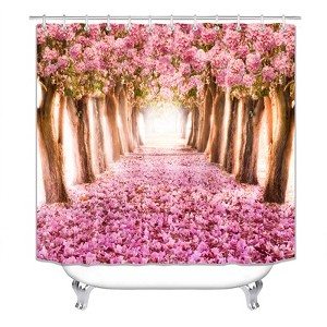 Pink Flowers Street Shower Curtains for Bathroom Waterproof Fabric Bath Curtain Durable Soft Stylish Bathroom Decor 72x72 Inch - 1 of 1