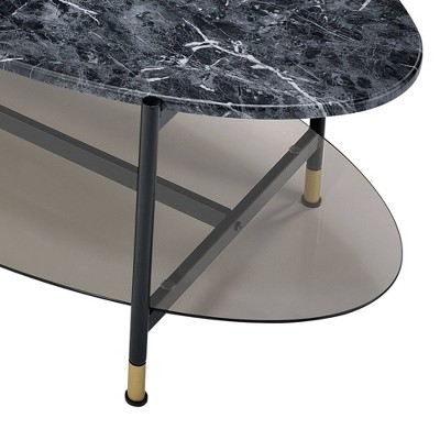 Silas Black Faux Marble 2-Piece Nesting Coffee Table Set