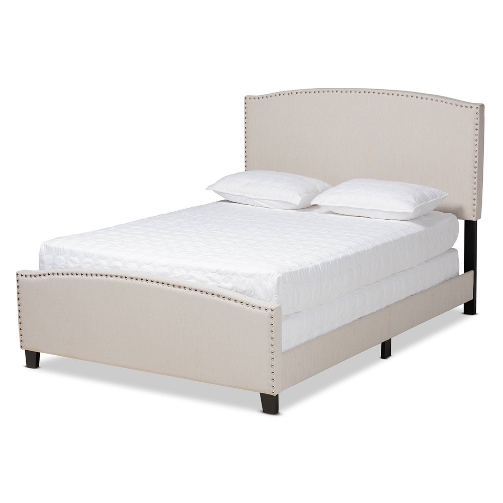 Photos - Bed Frame King Morgan Fabric Upholstered Panel Bed Beige/Black - Baxton Studio