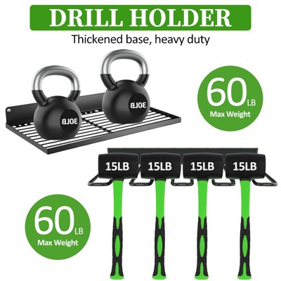 Heavy-Duty Metal Drill Organizer, 2-Pack Tool Storage Rack with 60 Lbs Max Load, 8-Slot Cordless Drill Holder for Garage, Workshop, Home