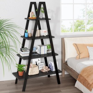 Hooseng 4-Tier Industrial Ladder Bookshelf, Narrow Ladder Shelf, Tall Standing Bookshelf,  A-Shaped Standing Bedroom Ladder Shelf - 1 of 4