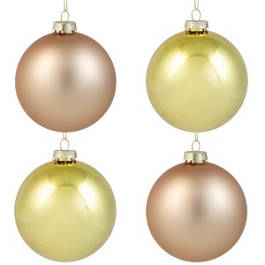 Northlight 2-Finish Christmas Ball Glass Ornaments - 4" (100mm) - Gold - 4ct - 1 of 4