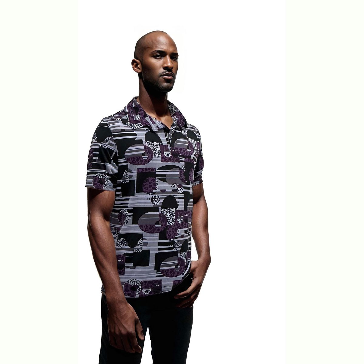 24seven men Wrinkle Resistant 3 Button Machine Washable Retro Purple Polo Shirt - thumbnail 2
