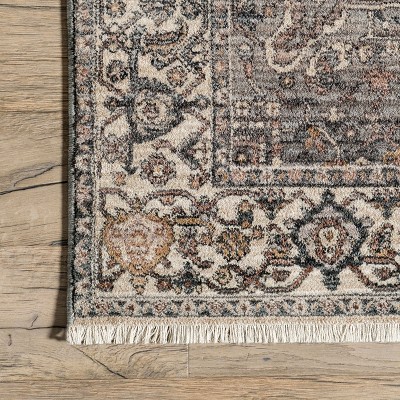 Dark Grey Rectangular Medallion Synthetic Area Rug 5' x 7'
