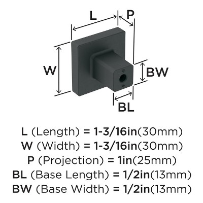 Matte Black Square Modern Cabinet Knob with Mounting Hardware