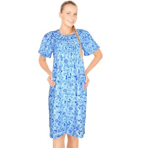 JEFFRICO House Dresses for Women with Pockets - Lightweight Breathable Short Sleeve Muumuu & Nightgowns - Snap Front Housecoat and Dusters - 1 of 4