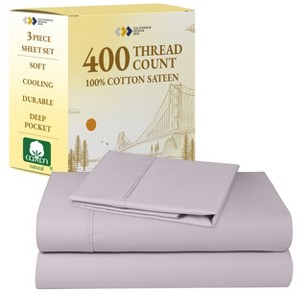 Cotton Sheets Set - Softest 400 Thread Count Bed Sheets, 100% Cotton Sateen, Cooling, Deep Pocket by California Design Den - 1 of 4