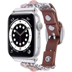 Worryfree Gadgets Leather & Metal Band for Apple Watch 38/40/41mm, 42/44/45mm iWatch Band Series 8 7 6 SE 5 4 3 2 1 - 1 of 4