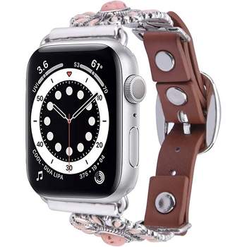 Worryfree Gadgets Leather & Metal Band for Apple Watch 38/40/41mm, 42/44/45mm iWatch Band Series 8 7 6 SE 5 4 3 2 1
