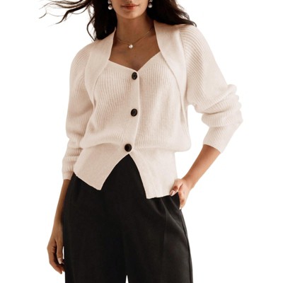 Women's Button - Front Knit Cardigan, Casual Long - Sleeve Open - Front Sweater Jacket