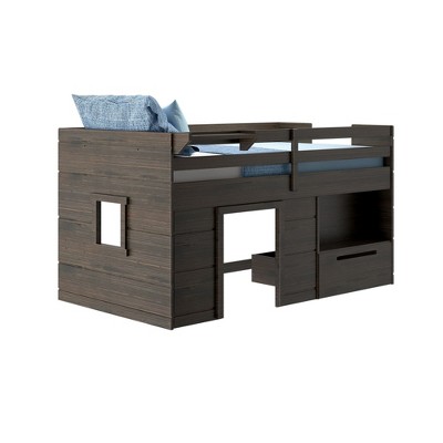 Barnwood Brown Twin Pine Loft Bed with Storage Drawer