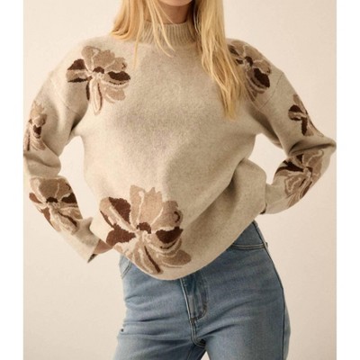 Women's Floral-Pattern Knit Mock-Neck Sweater - PROMESA