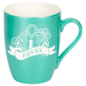 100 North Floral Heart 10 Ounce Seafoam Metallic Finish, Comfortably Fits Your Hands, New Bone China Coffee Tea Cup Mug, Amore - 1 of 1