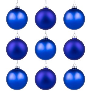 Northlight 2-Finish Glass Ball Christmas Ornaments - 2.5" (60mm) - Royal Blue - 9ct - 1 of 4