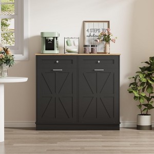 Double Tilt Out Trash Cabinet, Kitchen Wood Trash Cabinet with Hideaway Drawers, for Kitchen Dining Living Room - 1 of 4