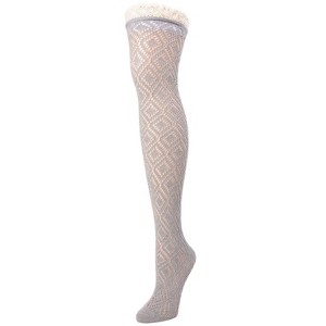 Memoi Women's Diamond Open Knit Over The Knee Socks - 1 of 2