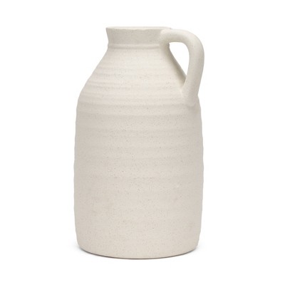 HomeRoots 15" Off White Ceramic Jug Table Vase