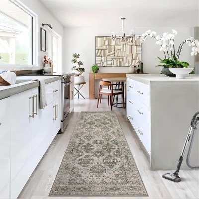Acekool 2x6 Machine Washable Runner Rug - Non-Slip Stain Resistant Low-Pile for Hallway, Kitchen & Entryway, Grey