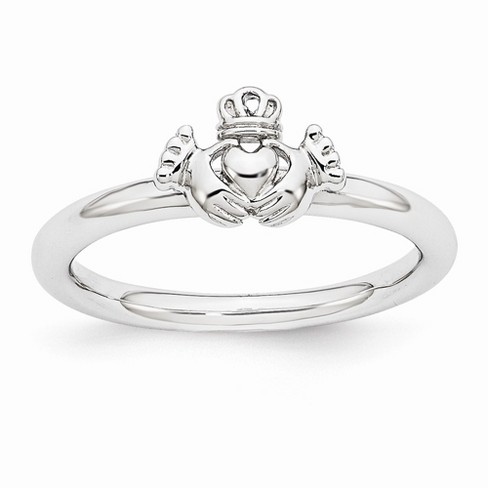 Black Bow Jewelry Rhodium Plated Sterling Silver Stackable Polished Claddagh Ring Size 5 Target