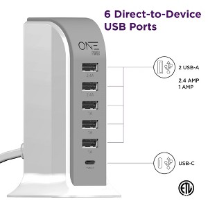 Promounts 5 USB-A 1 USB-C Power Hub/Charging Station Flat Plug With 5 Ft. Cord - 1 of 1