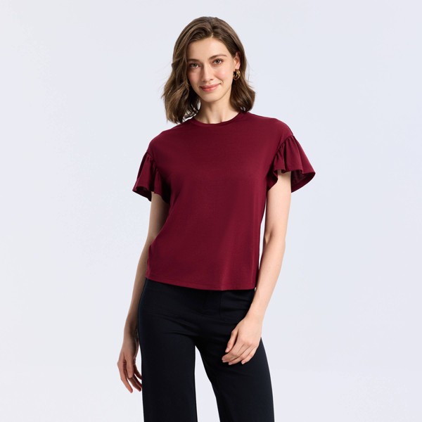 Top de Cuello Redondo de Manga Corta con Volantes para Mujer - A New Day™ 2