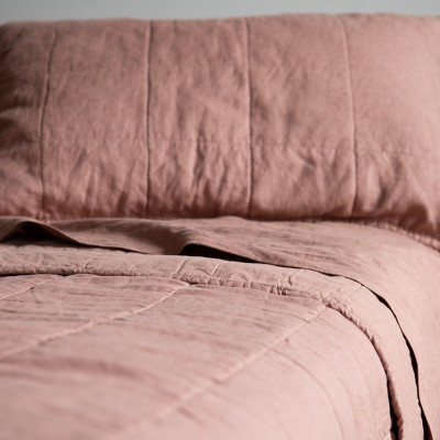 Clay French Linen Quilted Sham Set with Cotton Reverse