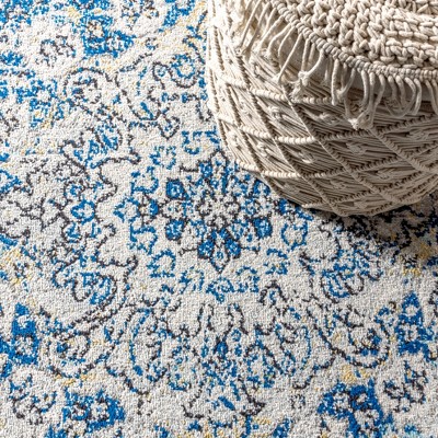 Blue and Cream Medallion Synthetic 4' x 6' Reversible Area Rug