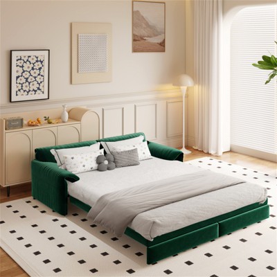 SKRAN 66'' Queen Pull Out Sofa Bed, 3 in 1 Convertible Sleeper Couch, Velvet Loveseat with Cushions and Side Storage for Living Room