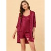 cheibear Womens 4pcs Sleepwear Pjs Satin Lingerie Cami with Shorts Robe Pajama Set - 2 of 4