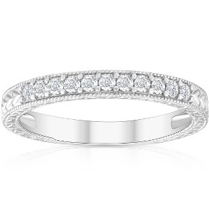 Pompeii3 1/4ct Vintage Diamond Hand Engraved Wedding Anniversary Ring 14K White Gold - 1 of 4