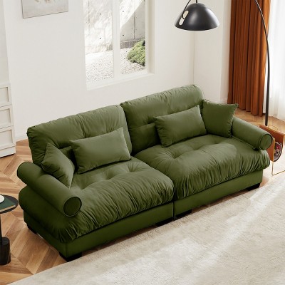 Large Straight Sectional Sofa,Modern Velvet Sectional Sofa With Waist Pillows And Throw Pillows,Comfortable Sofa For Living Room-Cuddlewood