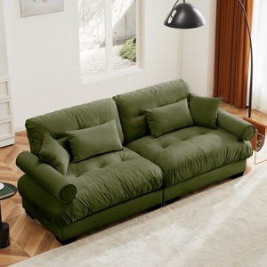 Large Straight Sectional Sofa,Modern Velvet Sectional Sofa With Waist Pillows And Throw Pillows,Comfortable Sofa For Living Room-Cuddlewood - 1 of 4