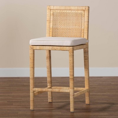 Sofia Handmade Natural Wood and Rattan 41" Counter Stool
