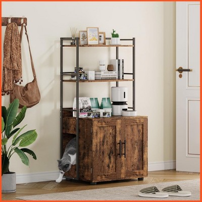 Homhougo Cat Litter Box Enclosure with Shelf Storage, Enclosed Litter Box - Large Cat House Furniture with Ventilation Holes