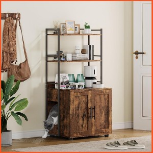 Homhougo Cat Litter Box Enclosure with Shelf Storage, Enclosed Litter Box - Large Cat House Furniture with Ventilation Holes - 1 of 4
