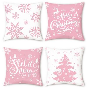 Pink Christmas Snowflakes Throw Pillow Covers 18x18 Inch Xmas Tree Let It Snow Winter Holiday - 1 of 4