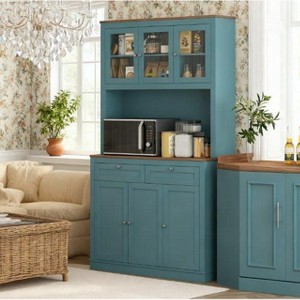 Okak Farmhouse Storage Kitchen Pantry Cabinet with 6 Doors & Microwave Stand,Accent Hutch Cabinet Bookcase for Living Room,Kitchen - 1 of 4