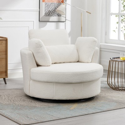 Hrinhom 42" W Upholstered Barrel Chair,Faux Shearling Swivel Sofa Chair With Metal Base