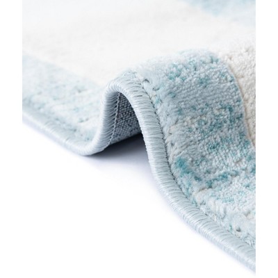 Turquoise and Ivory Rectangular Synthetic Area Rug