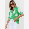 Amaryllis Women’s Puff Sleeve Collared Button Front Blouse Scalloped Trim Oversized Floral Print - 3 of 4