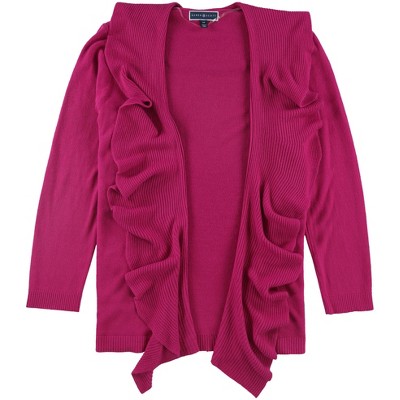 Karen Scott Womens Ruffled Cardigan Sweater, Pink, 2X