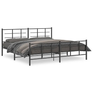 vidaXL King Metal Bed Frame with Headboard/Footboard - Black, 76"x79.9" Steel Slatted Base for Bedroom Stability and Under-Bed Storage - 1 of 4
