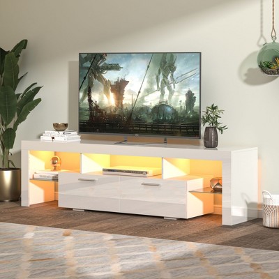 NicBex TV Stand for 65 Inch TV with LED Light Belt,TV Entertainment Center with Glass Shelf and 2 Cabinets,TV Console Table for Living Room