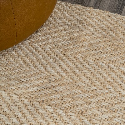 Ivory Handwoven Herringbone Jute Area Rug, 5x8 Feet