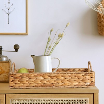 Natural Water Hyacinth Handwoven Tray with Cutout Handles