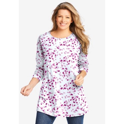 Woman Within Perfect Printed Long-Sleeve Crewneck Tunic