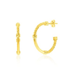 Bella Silver Sterling Silver 20mm Rope & Polished Half Hoop Earrings - Gold Plated - Gold - 1 of 2